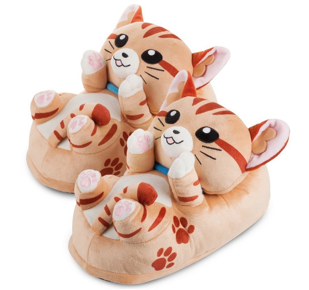 Corimori Tier Pantoffeln für Erwachsene Einheitsgröße 34-44 Plüsch Hausschuhe (Packung, Geschenk) EU Einheitsgröße 34-44, Kater Leeroy, für Kinder und Erwachsene
