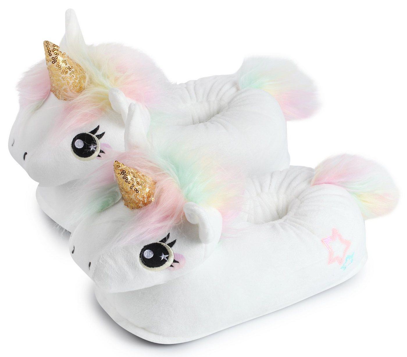 Corimori Tier Pantoffeln für Erwachsene Einheitsgröße 34-44 Plüsch Hausschuhe (Packung, Geschenk) EU Einheitsgröße 34-44, Mia das Einhorn, für Kinder und Erwachsene