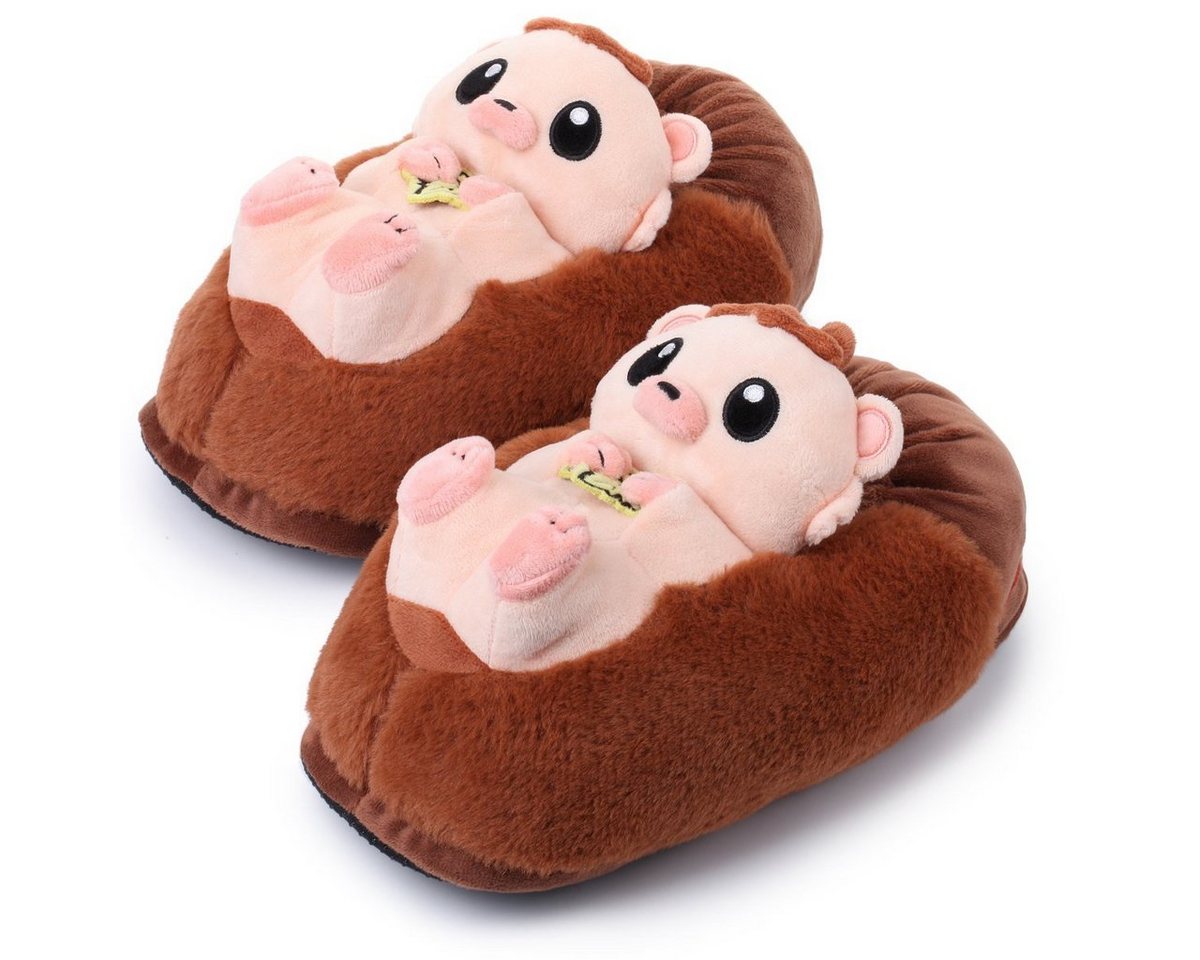 Corimori Tier Pantoffeln für Erwachsene Einheitsgröße 34-44 Plüsch Hausschuhe (Packung, Geschenk) EU Einheitsgröße 34-44, Poki der Igel, für Kinder und Erwachsene