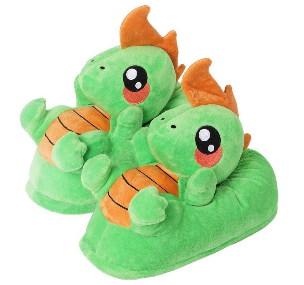 Corimori Tier Pantoffeln für Kinder Einheitsgröße 25-33,5 Plüsch Hausschuhe (Packung, Geschenk) EU Einheitsgröße 25-33,5 Dinsosaurier Byte für Kinder, Jungen, Mädchen