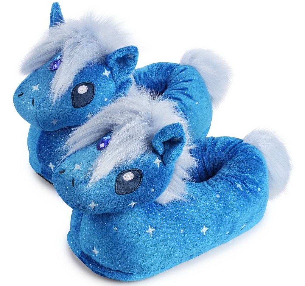 Corimori Tier Pantoffeln für Kinder Einheitsgröße 25-33,5 Plüsch Hausschuhe (Packung, Geschenk) EU Einheitsgröße 25-33,5 Sky das magische Pferd für Kinder, Slipper