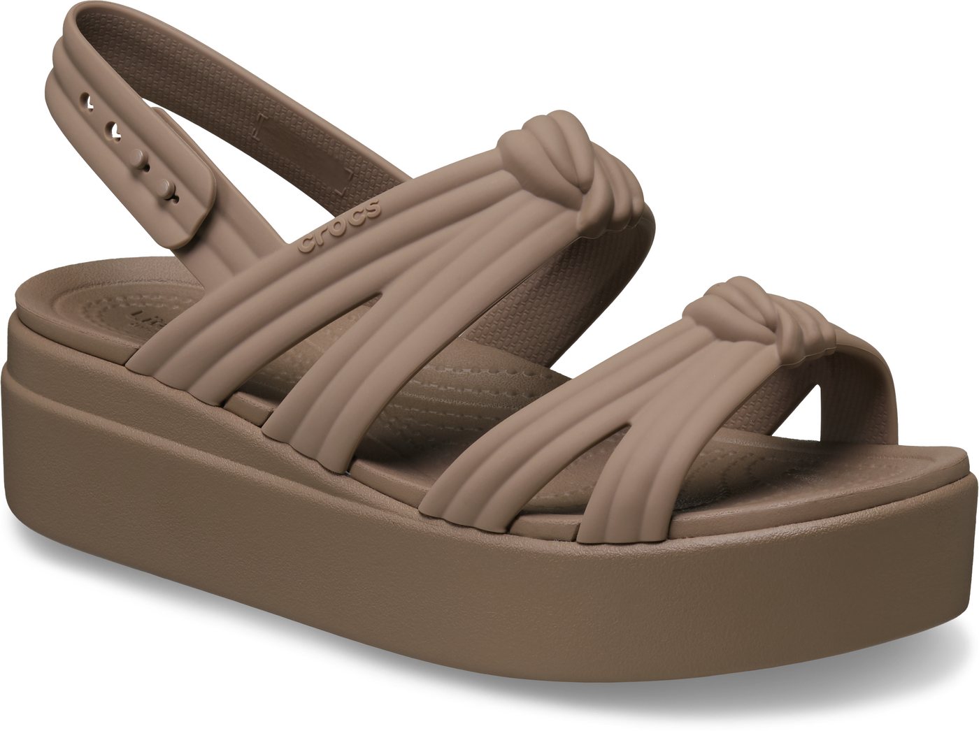 Crocs Brooklyn Knot Low Wedge Keilsandalette Sommerschuh, Plateausandalette, Urlaubsschuh mit weichem Fußbett (braun)