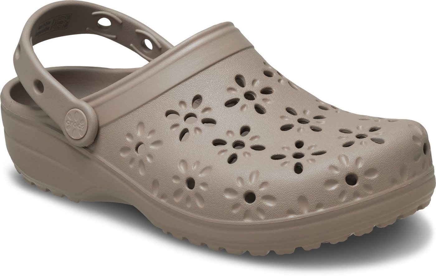 Crocs Classic Floral Cut Out Clog Clog, Sandale, Sommerschuh, Loafer mit Lüftungsöffnungen in Blütenstruktur (braun)