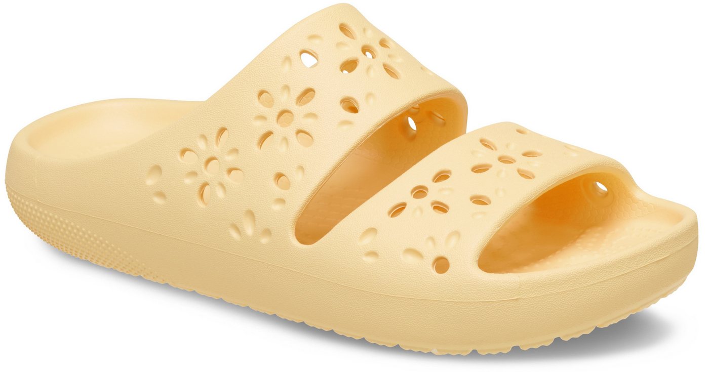 Crocs Classic Floral Cut Out Sandal Badepantolette, Sandale, Sommerschuh, Pool Slides mit genoppter Innensohle (gelb)