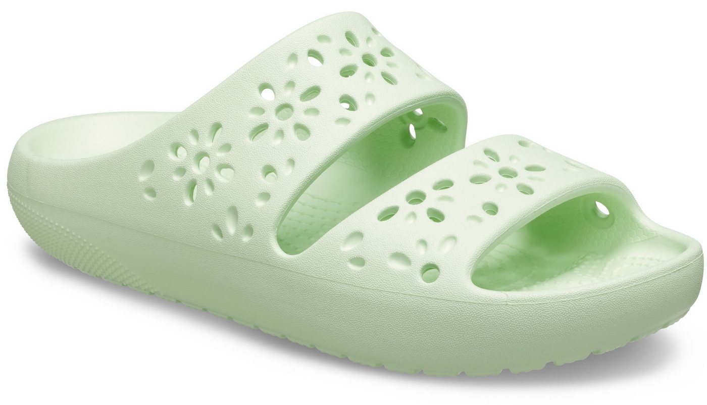 Crocs Classic Floral Cut Out Sandal Badepantolette, Sandale, Sommerschuh, Pool Slides mit genoppter Innensohle (grün)