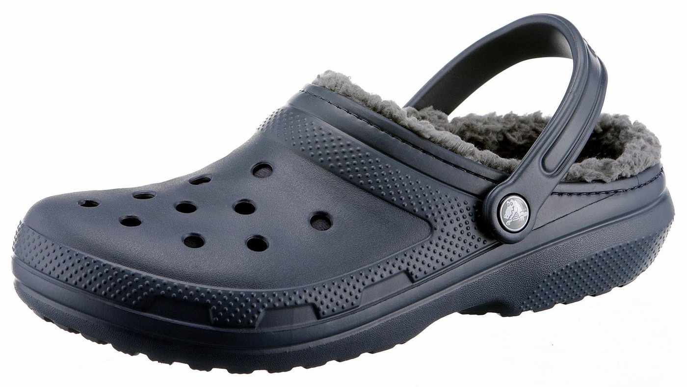 Crocs Classic Lined Clog Hausschuh Gartenclog, Schlappen, Clog, mit kuscheligem Fellimitat (blau/grau)
