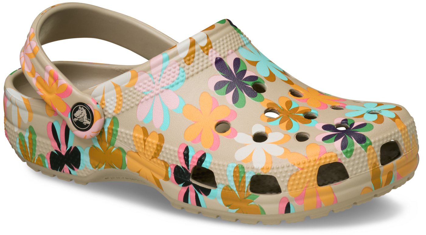 Crocs Classic Retro Summer Clog Sommerschuh, Gartenschuh, Urlaubsschuh mit Blütendruck