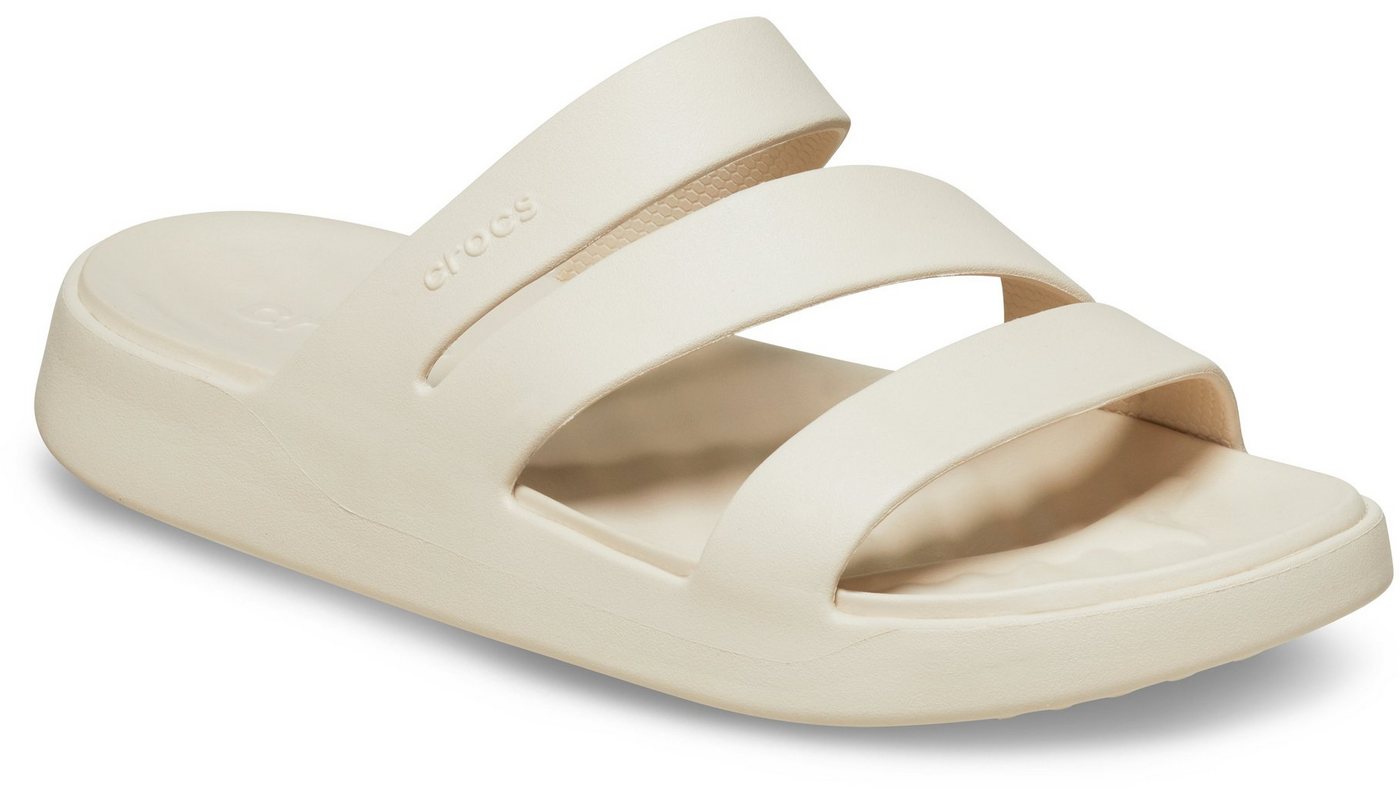 Crocs Getaway Strappy Badepantolette, Sommerschuh, Badeschuh, Poolslides mit modischen Riemchen (weiß)