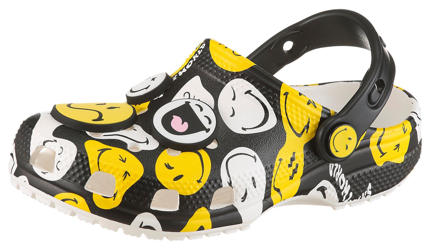 Crocs Smiley Classic Clog Clog Hausschuh, Homeslipper mit allover Muster