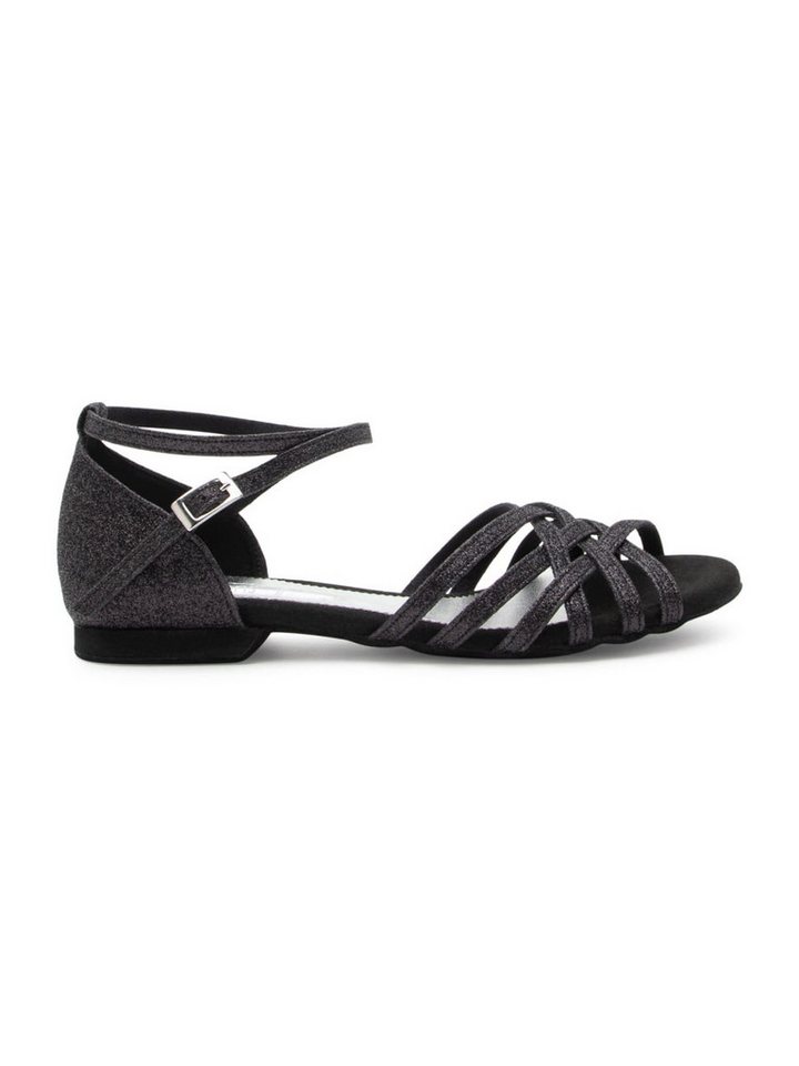 Dancing Queens Joy Glitter-Mikrofaser Tanzschuh flacher Absatz, Salsa Bachata Standardtanz Discofox Linedance (schwarz)
