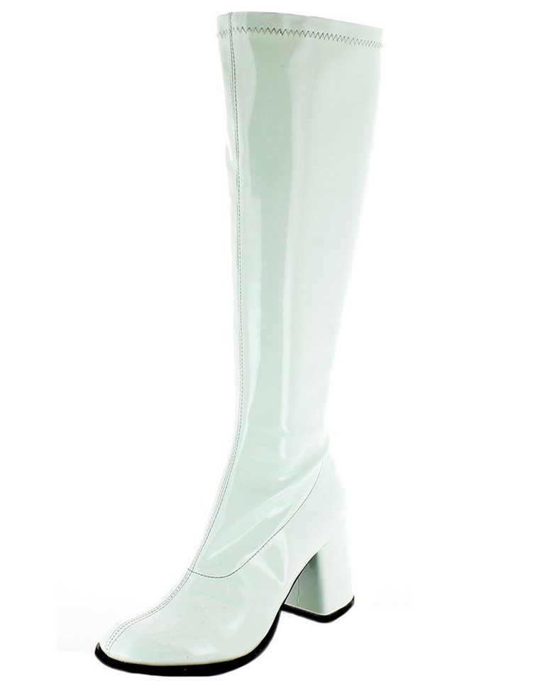 Das Kostümland Gogo Damen Retro Lackstiefel, Weiß Stiefel