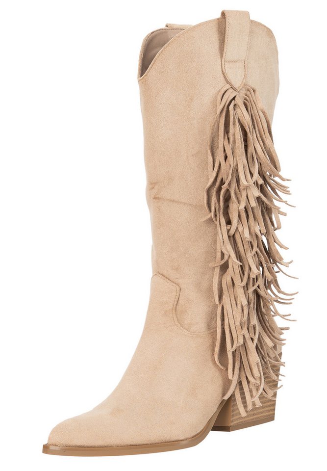 Day Vine Damen Cowboy Boots mit Fransendetails in Wildlederoptik Cowboystiefel