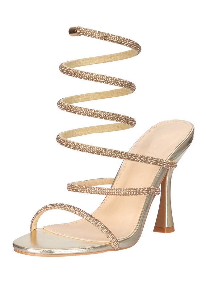 Day Vine Damen High Heels Sandaletten mit Strass & Wickelriemen Elegant Sandalette (gold)