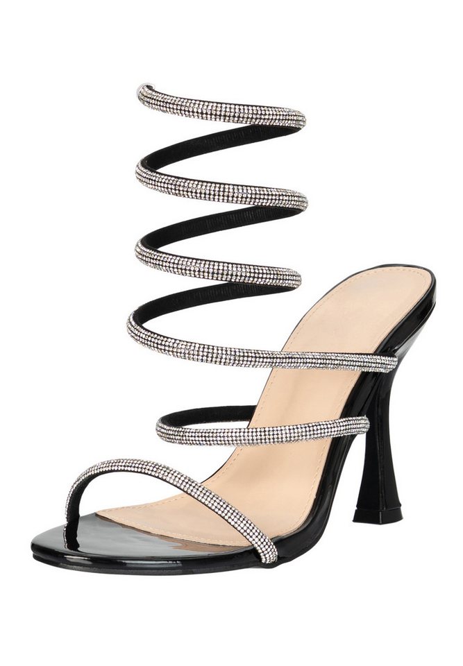 Day Vine Damen High Heels Sandaletten mit Strass & Wickelriemen Elegant Sandalette (schwarz)
