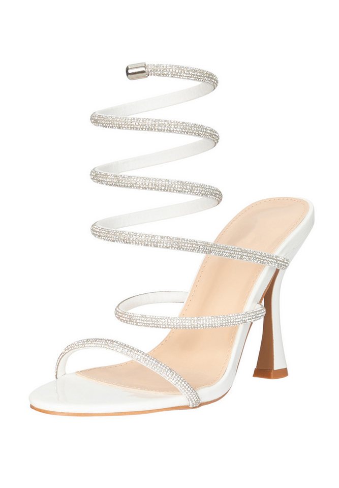 Day Vine Damen High Heels Sandaletten mit Strass & Wickelriemen Elegant Sandalette (weiß)