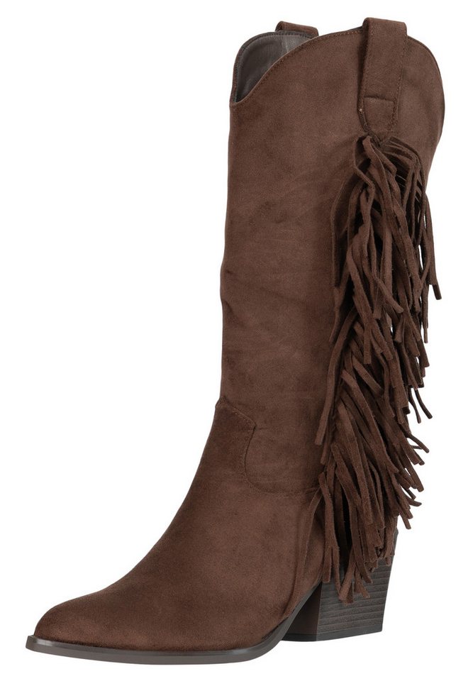 Day Vine Damen Cowboy Boots mit Fransendetails in Wildlederoptik Cowboystiefel