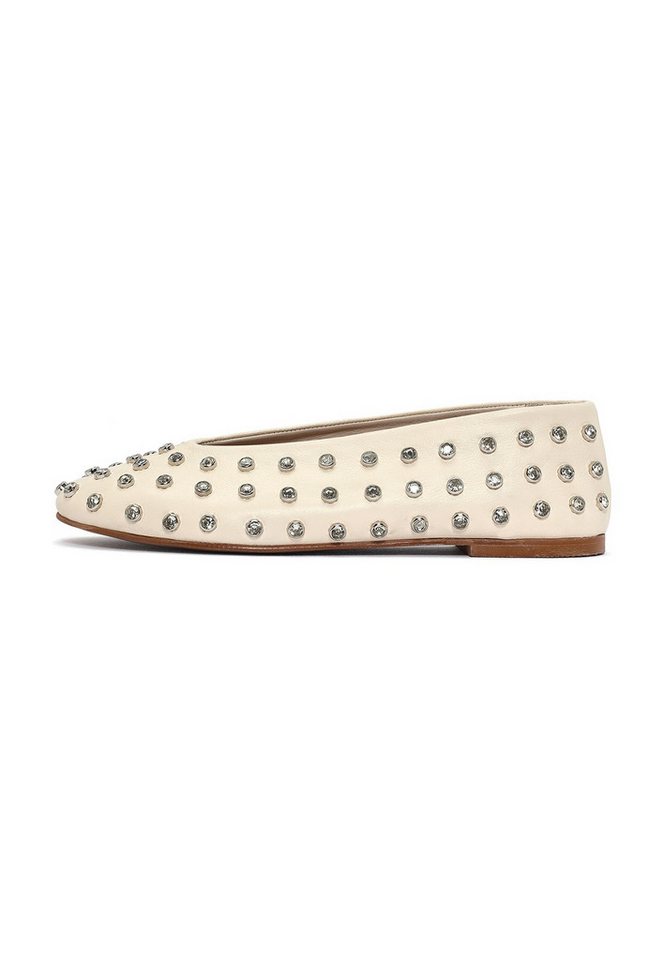Derimod Ballerinas aus Leder mit Strass-Details Ballerina Echtes Leder, Nietenverzierung, Textilfutter, TPU-Sohle, Schlupfdesign