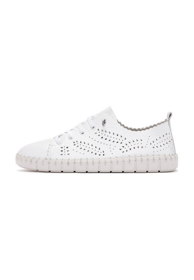 Derimod Comfort-Sneaker aus Leder Sneaker Echtes Leder, Lochmuster-Design, Elastische Schnürung, Wellenkante