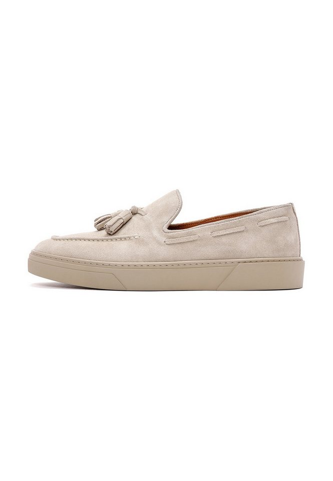 Derimod Lässige Loafer aus Veloursleder Loafer Echtes Wildleder, Gummisohle, Quastendetail, Slip-On Passform (beige)