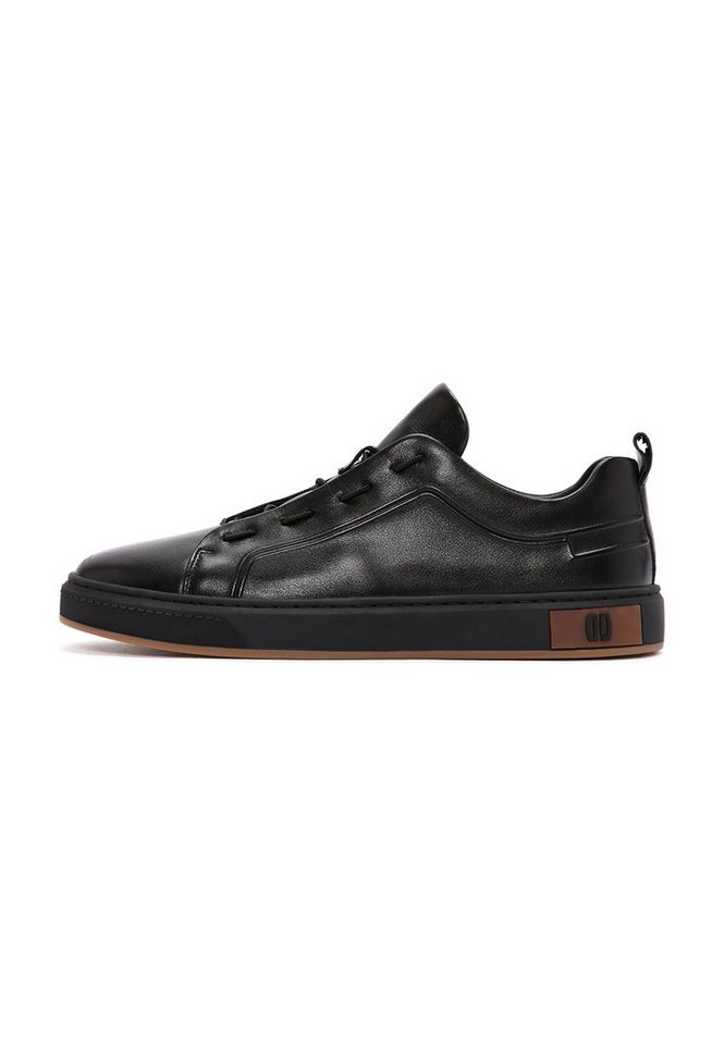 Derimod Leder Sneaker Sneaker Echtes Leder, Lederfutter, Elastische Schnürsenkel, Herren Casual (schwarz)