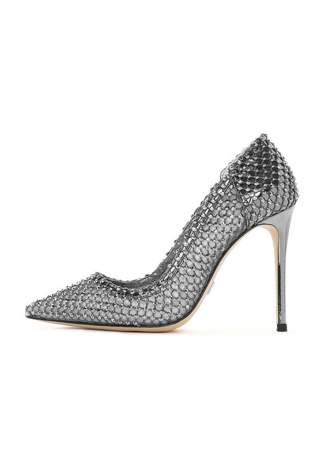 Derimod Leder-Stiletto-Pumps mit Strasssteinen Pumps Nieten-Mesh, Echtes Leder, EVA-Sohle, Stilettoabsatz, Slip-On-Design