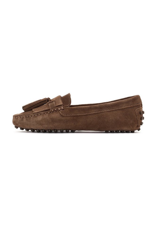 Derimod Loafer aus Veloursleder Loafer Echtes Wildleder, Lederfutter, TPU-Sohle, Quastendetail (braun)