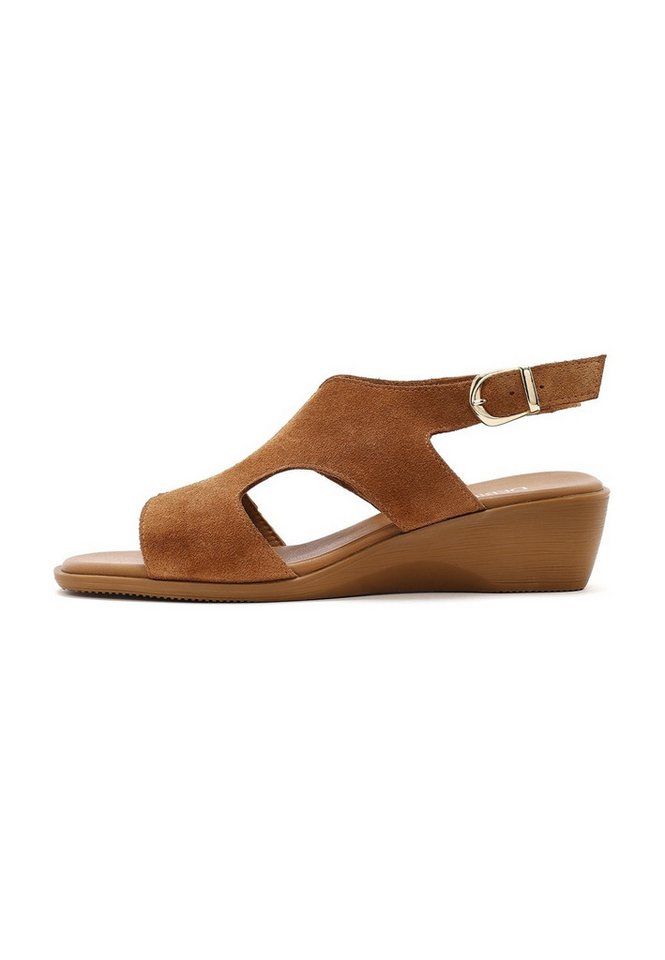 Derimod Low Keilsandalen aus Veloursleder Sandale Wildleder, Lederfutter, Thermosohle, Knöchelriemen