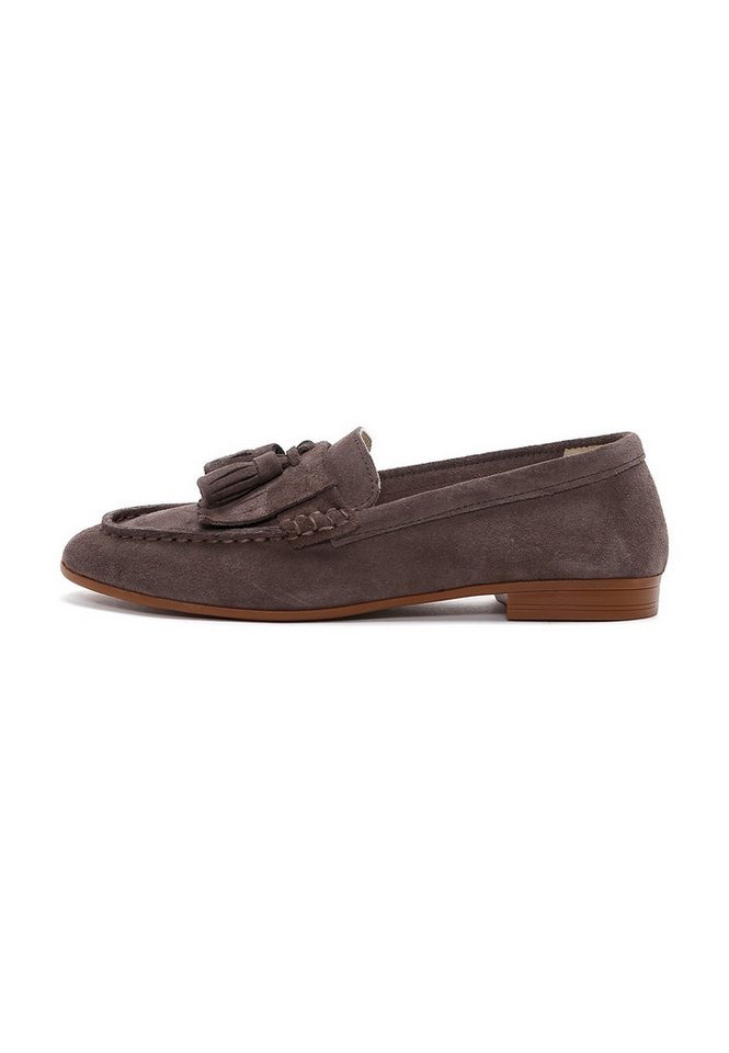 Derimod Maskuline Loafer aus Veloursleder Loafer Echtes Wildleder, Lederfutter, TPU-Sohle, Quastendetail, Slip-On-Stil (braun)