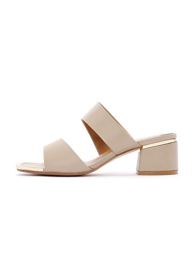 Derimod Mules aus Kunstleder mit mittelhohem Absatz Mules Kunstleder, Slip-on-Passform, Blockabsatz, Metallic-Detail