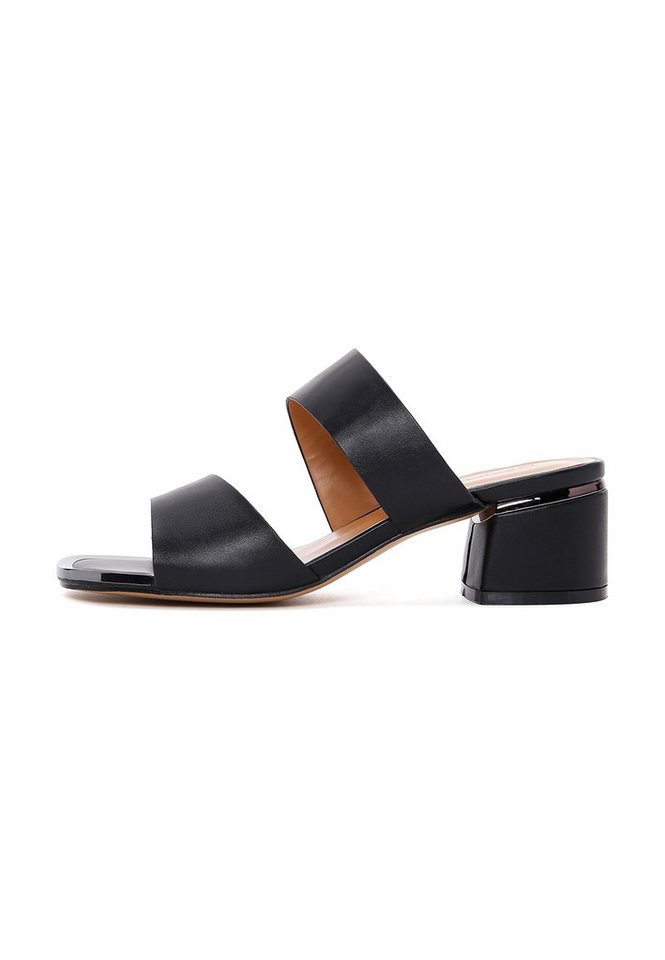 Derimod Mules aus Kunstleder mit mittelhohem Absatz Mules Kunstleder, Slip-on-Passform, Blockabsatz, Metallic-Detail
