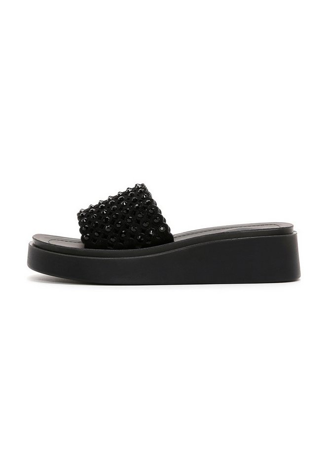 Derimod Pantoletten aus Kunstleder mit Strass-Details Mules Kunstleder, Verzierte Riemen, Slip-On-Stil