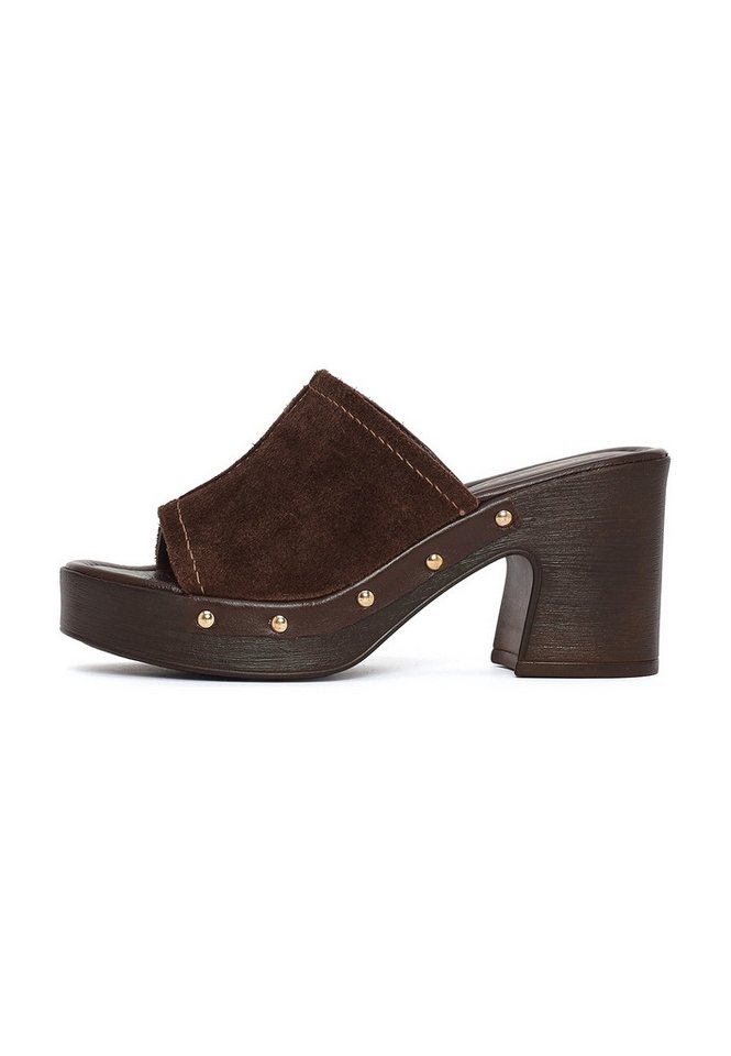 Derimod Pantoletten mit hohem Absatz aus Veloursleder Mules Echtes Leder, TPU-Sohle, Slip-On-Stil, Plateauabsatz, Nietenakzent