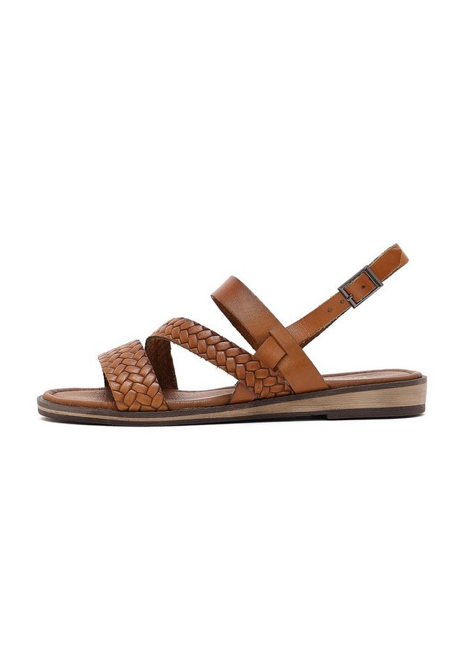 Derimod Sandalen aus Leder Sandale Echtes Leder, Geflochtene Riemen, Schnallenverschluss, TPU-Sohle (braun)