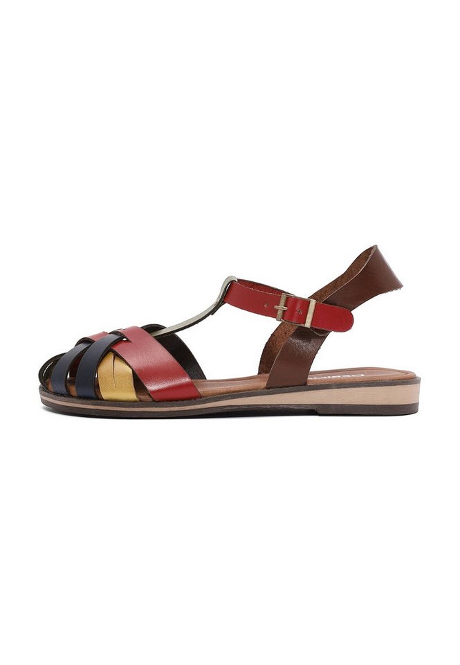 Derimod Sandalen aus Leder Sandale Echtes Leder, Lederfutter, TPU-Sohle, Fesselschnalle, Gewebtes Design (bunt)