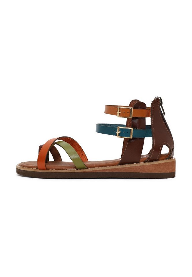Derimod Sandalen aus Leder Sandale Echtes Leder, Lederfutter,Reißverschluss hinten,Verstellbare Schnallen (bunt)