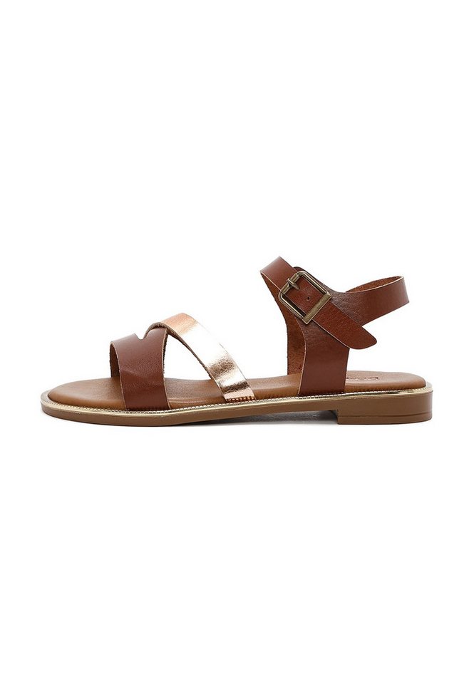 Derimod Sandalen aus Leder Sandale Echtleder, TPU-Sohle, Knöchelriemen, Flaches Profil