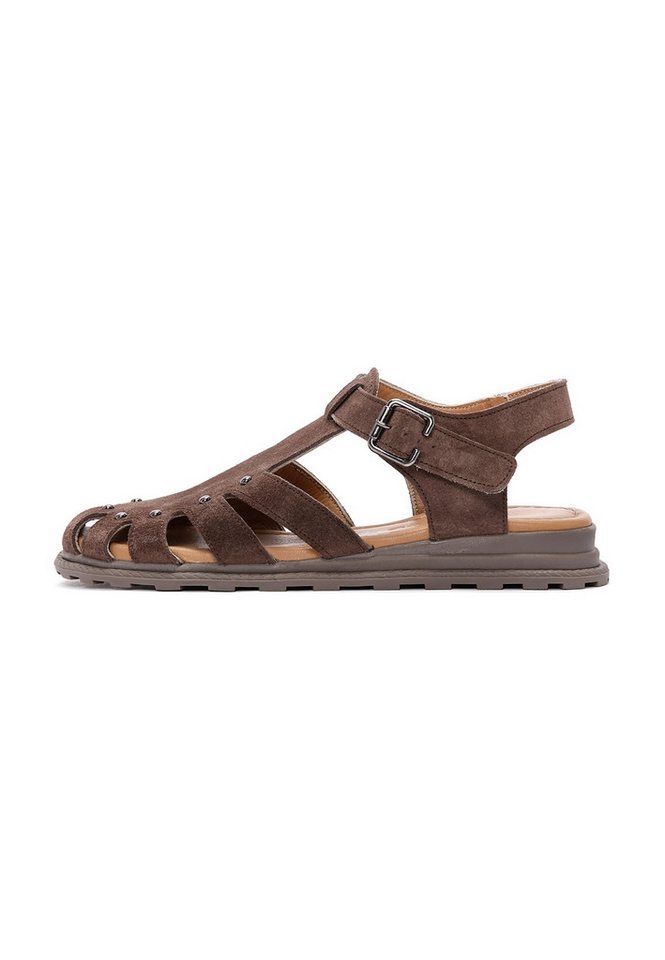 Derimod Sandalen aus Veloursleder Sandale Echtes Wildleder, Lederfutter, Knöchelschnalle, Nieten-Details