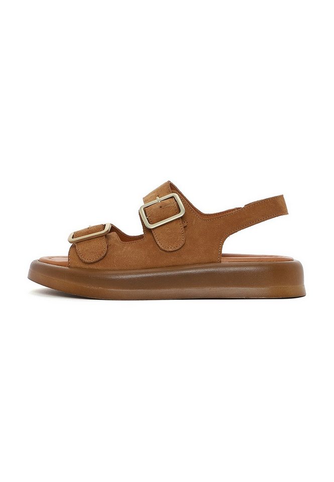Derimod Sandalen aus Veloursleder Sandale Echtes Wildleder, Lederfutter, Verstellbare Riemen, Plateau-Design