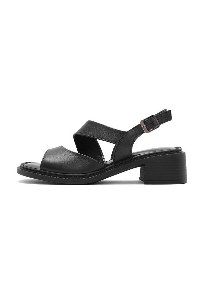 Derimod Sandaletten aus Leder mit mittlerem Absatz Sandale Echtes Leder, Lederfutter, Blockabsatz, Verstellbarer Riemen (schwarz)
