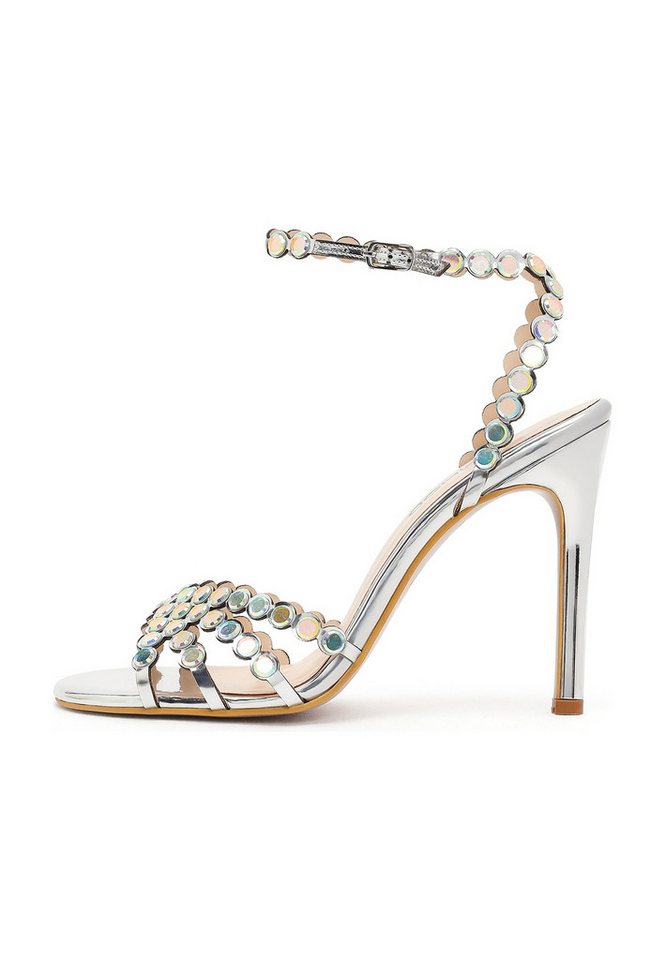 Derimod Sandaletten mit hohem Absatz aus Kunstleder mit Strass-Detail Sandale Kunstleder, Knöchelriemen, Stilettoabsatz, Schimmernde Verzierungen