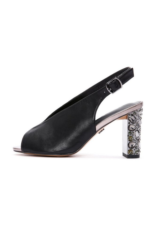 Derimod Sandaletten mit hohem Absatz aus Kunstleder Sandale Kunstleder, Verzierter Absatz, Slingback-Riemen, Peep-Toe