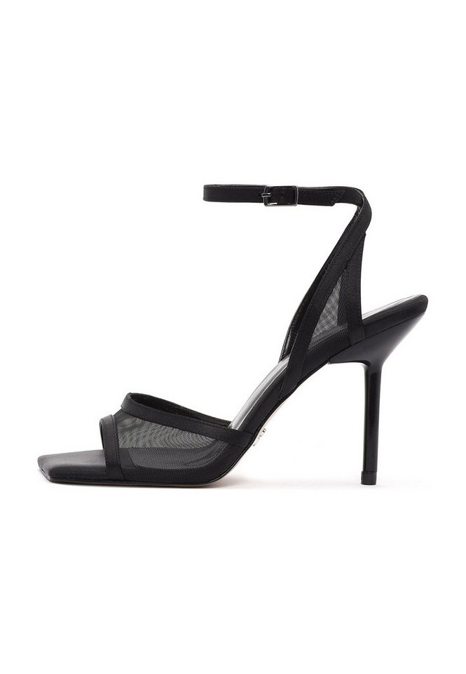 Derimod Sandaletten mit hohem Absatz mit Mesh-Detail Sandale Kunstleder, Knöchelriemen, Stiletto-Absatz, TPU-Sohle, Karree-Spitze