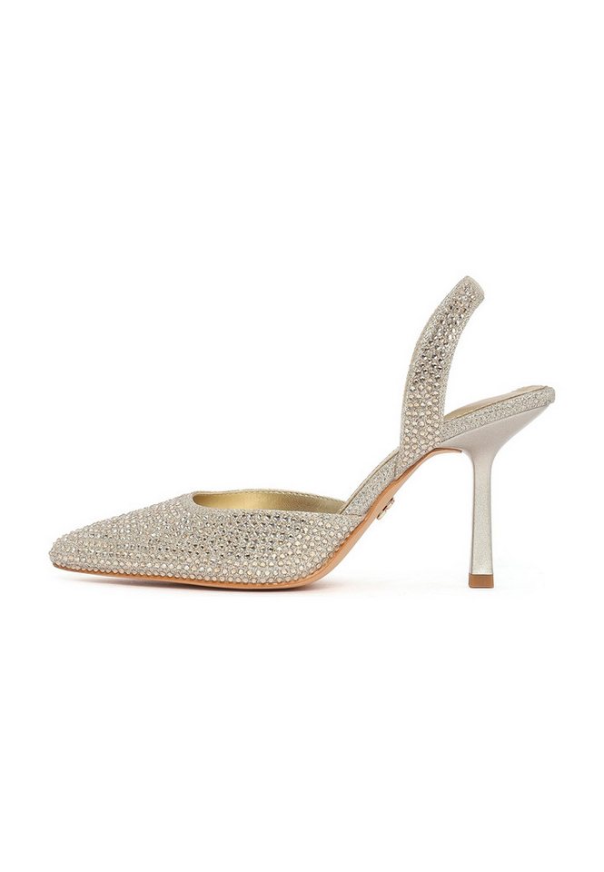 Derimod Slingback-Pumps aus Kunstleder mit hohem Absatz mit Strass-Details Kunstleder, Synthetikfutter, Slingback-Stil, Glänzendes Obermaterial