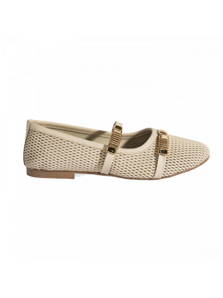 Desa Damen-Ballerinas – Obermaterial und Futter aus Leder, flacher Abs Ballettschuh (beige)