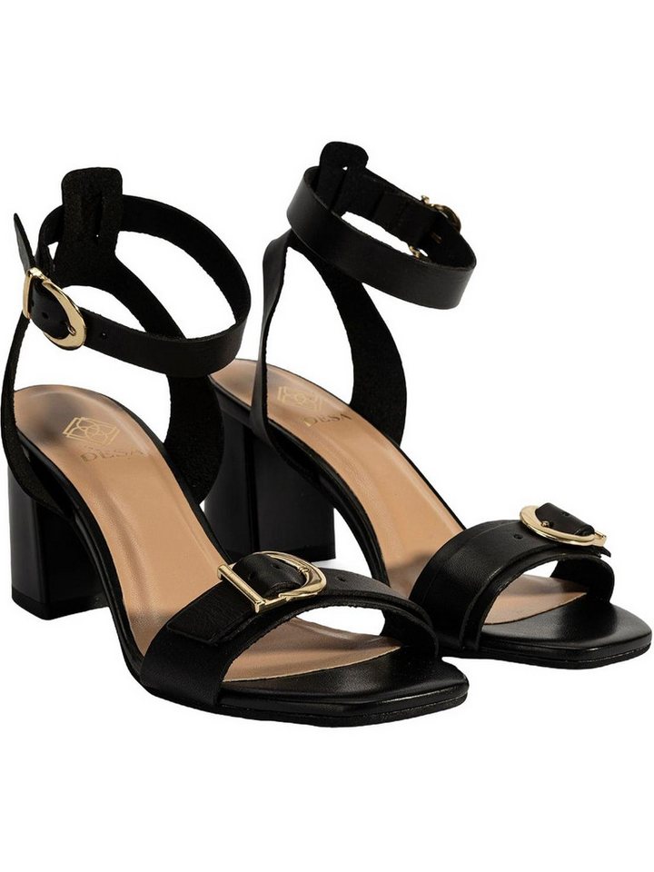 Desa Damen-Ledersandalen – Blockabsatz, Schnallenverschluss Sandale (schwarz)