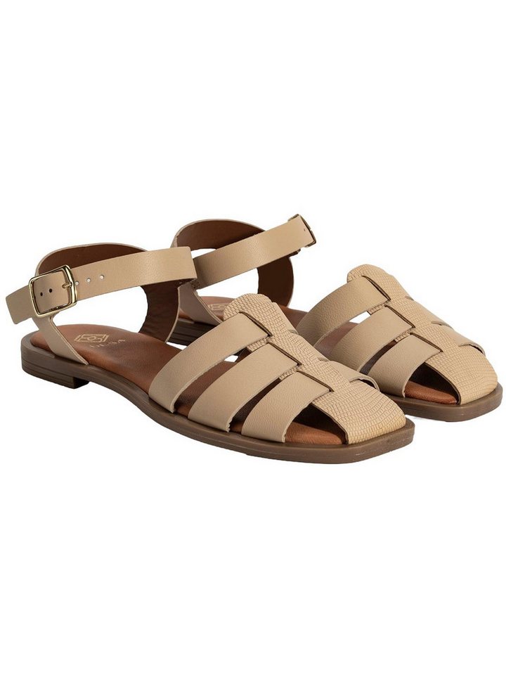 Desa Damen-Ledersandalen – Flacher Absatz, Schnallenverschluss Slipper (beige)