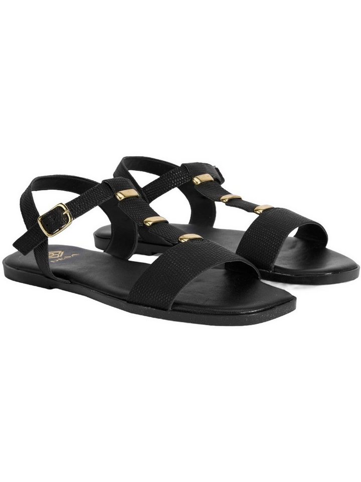 Desa Damen-Ledersandalen – Flacher Absatz, Schnallenverschluss Slipper