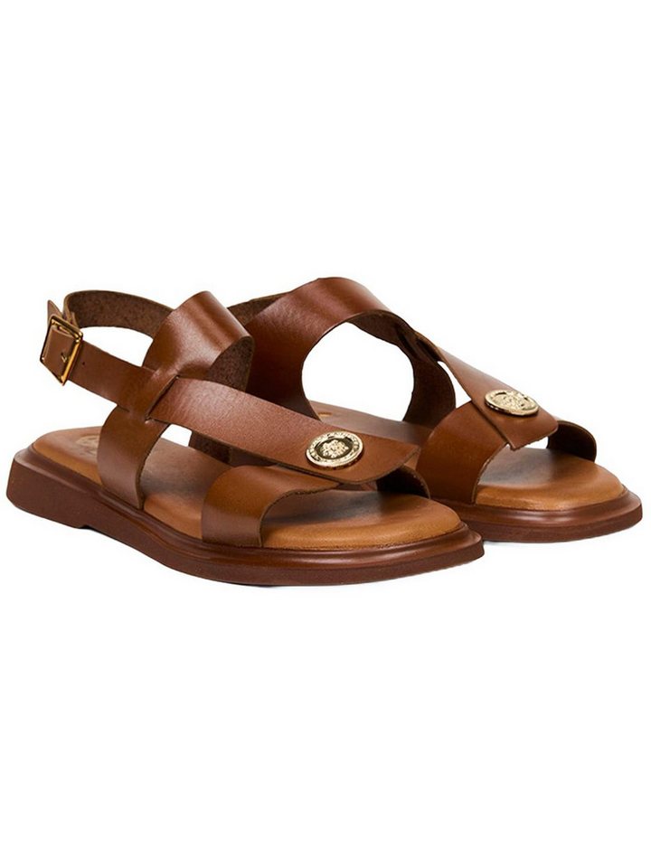 Desa Damen-Ledersandalen mit goldenen Details Slipper