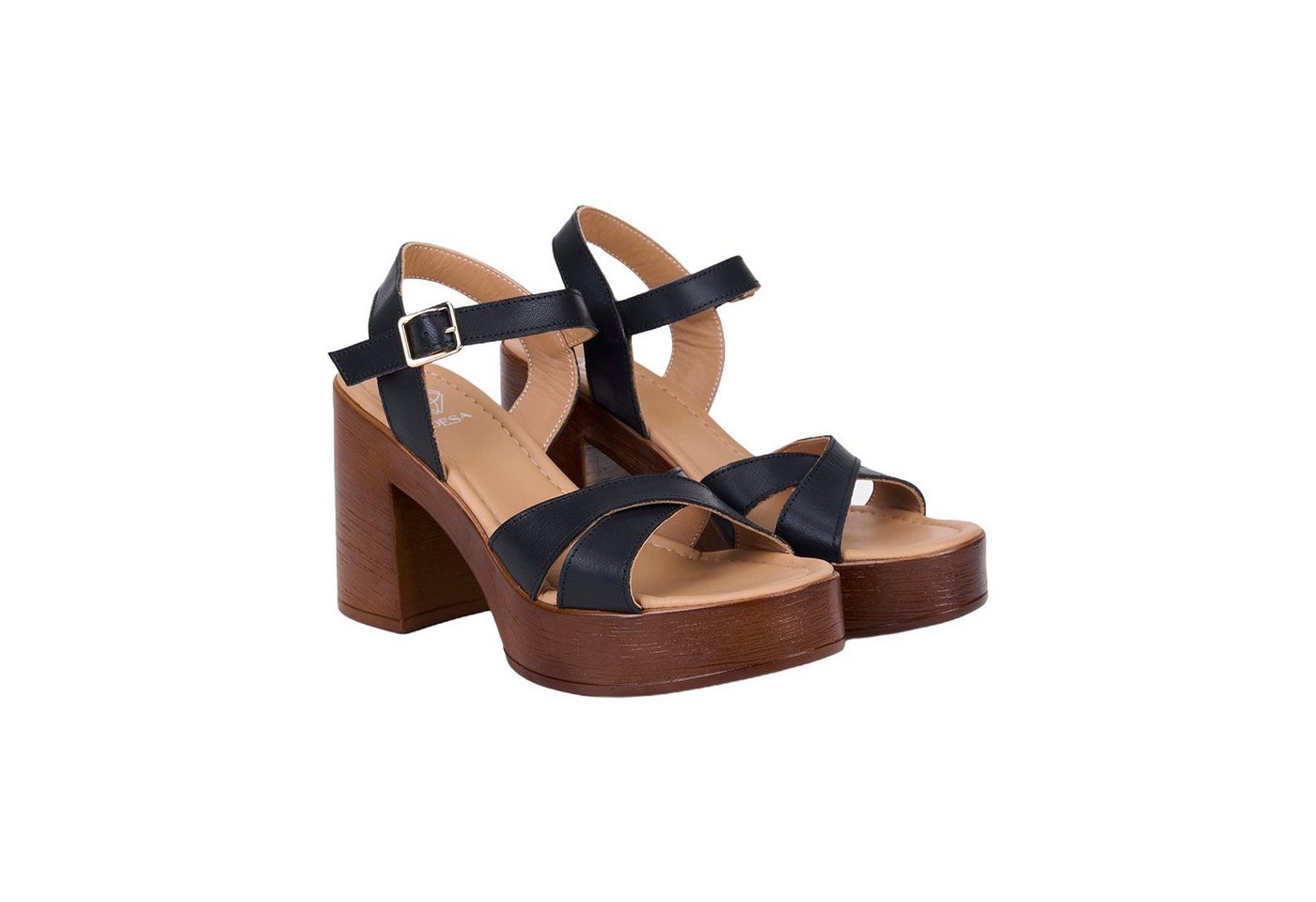 Desa Damen-Sandalen aus Leder mit hohem Blockabsatz Sandale