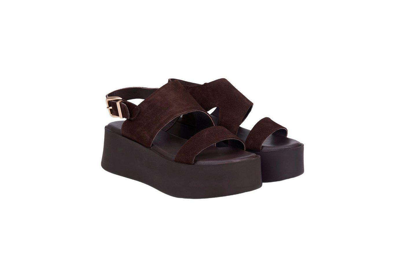 Desa Damen-Sandalen aus Wildleder mit goldener Schnalle und Keilabsatz Sandale